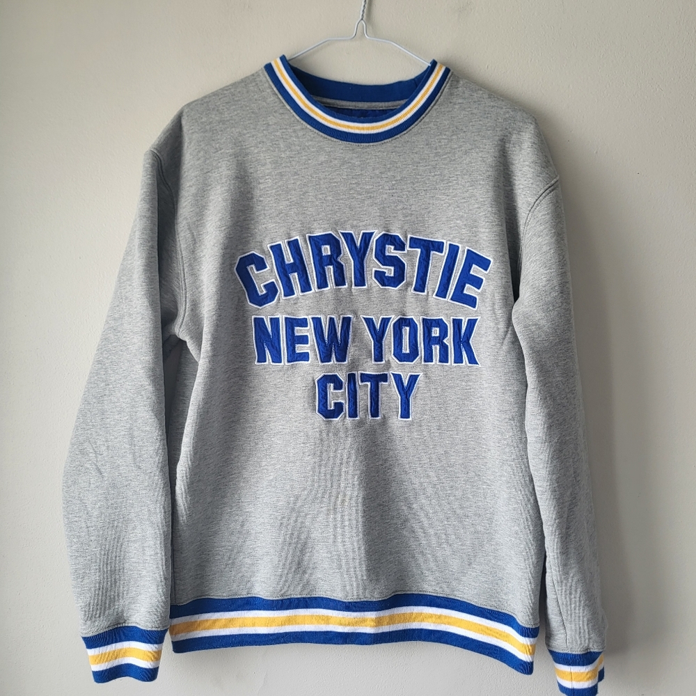 Chrystie Varsity Crewneck Ash Sweatshirt With Varsity Logo Plaque Small